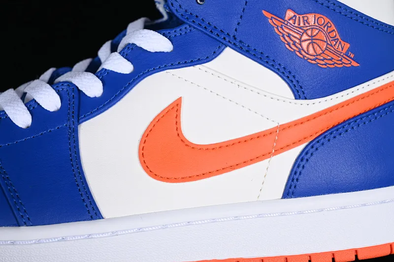 All categories Air Jordan Jordan series basketball shoes Air Jordan 1 Mid G version pure original Air Jordan 1 Mid AJ1 Joe 1 Knicks white blue orange mid-top cultural casual sneakers FD1029-400
